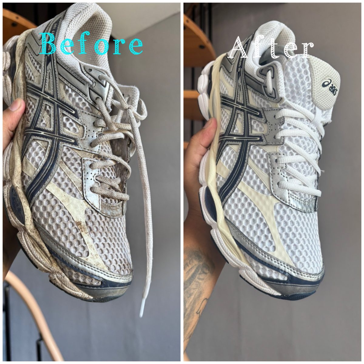 ASICS sneaker voor en na cleaning