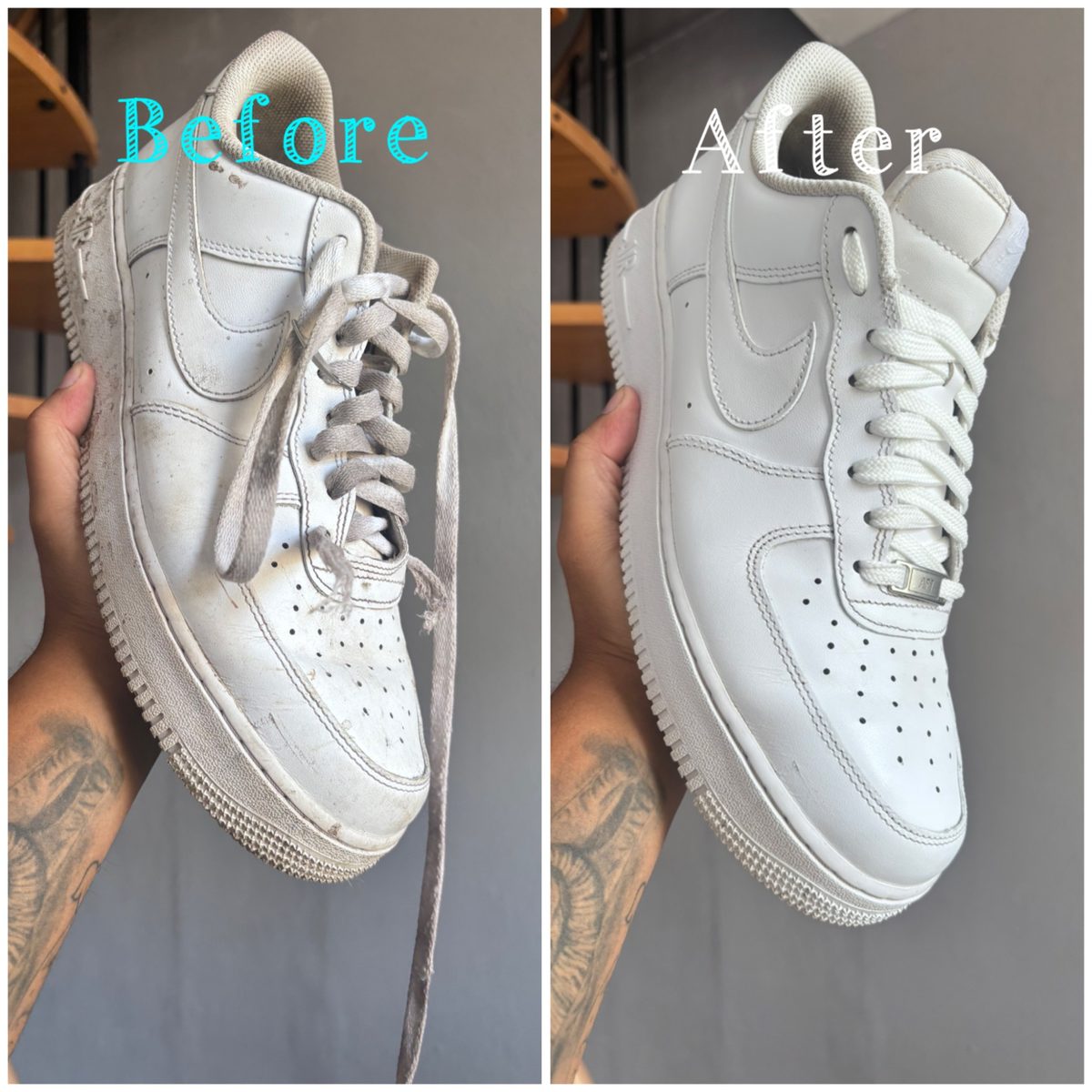 Nike Air Force sneaker voor en na cleaning