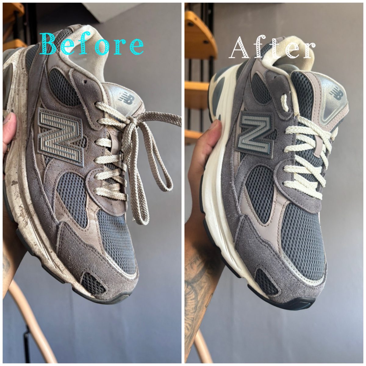 New Balance sneaker voor en na cleaning